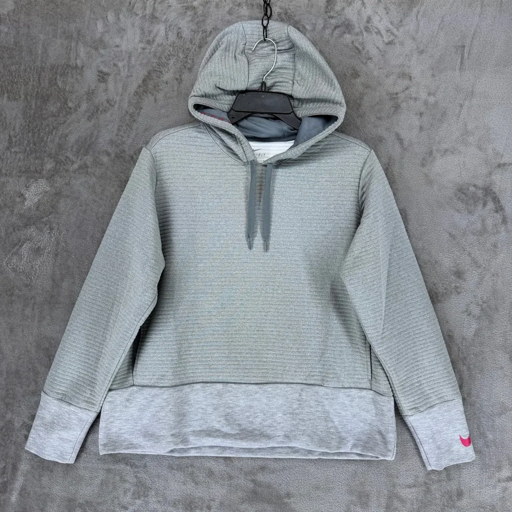 Nike Womens Dri-FIT‎ Ribbed Pullover Training Hoodie Grey 860136-063 Size L